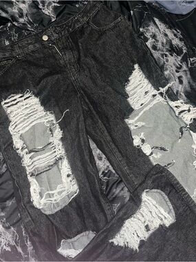 Black Distressed womens Jeans - grunge Ripped Fashion Denim size xl